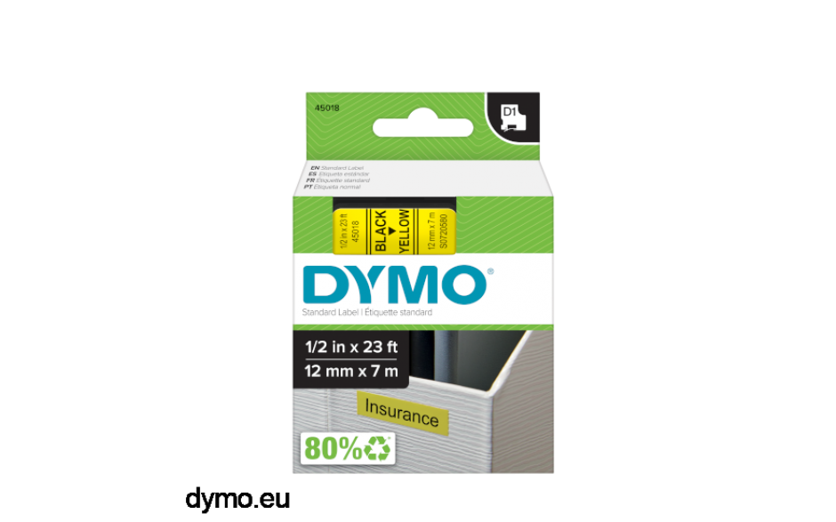 Dymo S0720580 tape 12mm x 7m BK/YE