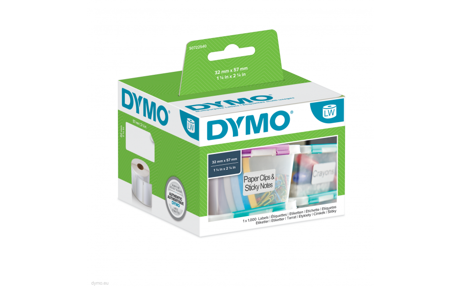 Dymo S0722540 labels 57x32mm BK/WH