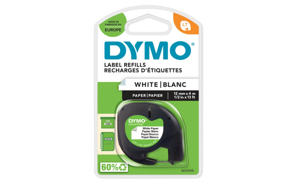 Dymo S0721510 tape 12mm x 4m BK/WH